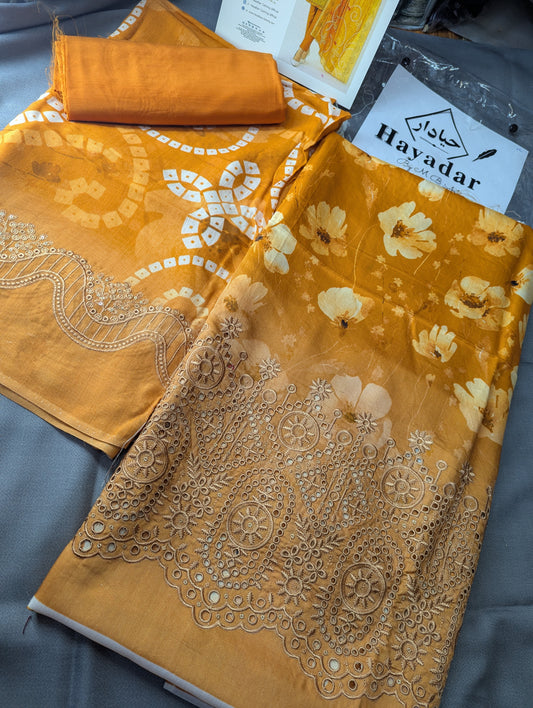 3Piece Boring Embroidery Export Quality Print Viscose Winter Collection – 2025 | Orange Color