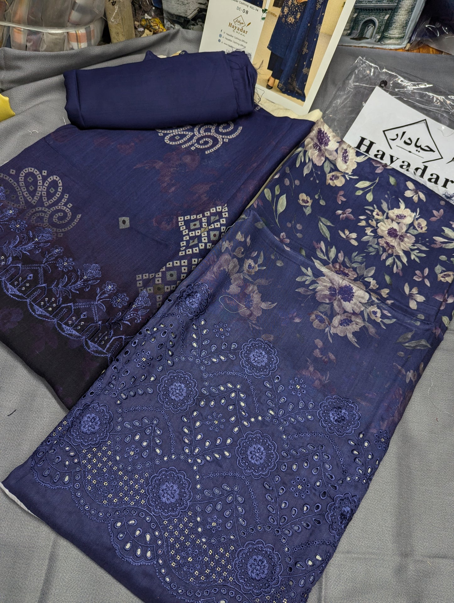 3Piece Boring Embroidery Export Quality Print Viscose Winter Collection – 2025 | Navy Blue Color