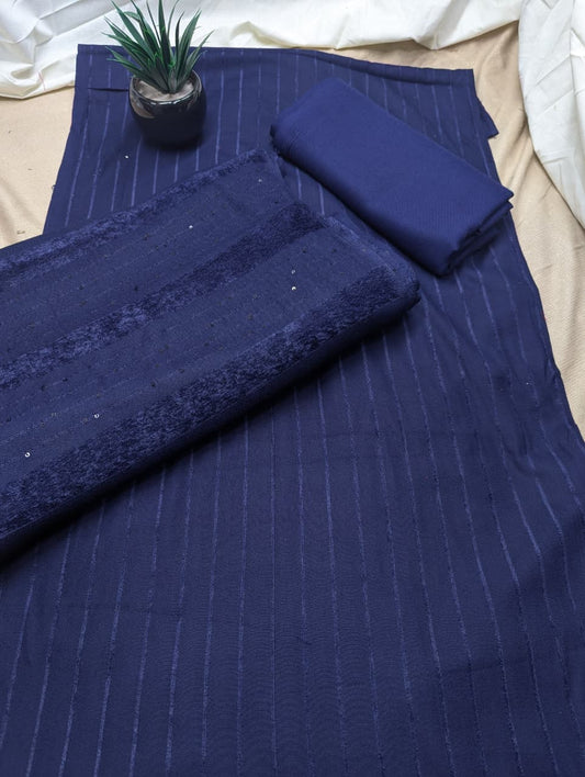 3PC ALPINE VELVET MARINA (|) VERTICAL LINE (NEVY BLUE)