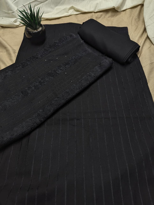 3PC ALPINE VELVET MARINA (|) VERTICAL LINE (JUT BLACK COLOR)