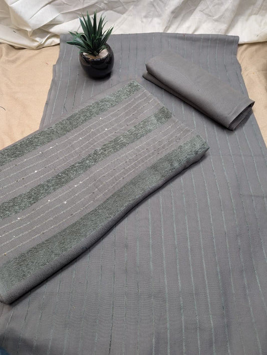 3PC ALPINE VELVET MARINA (|) VERTICAL LINE (GRAY COLOR)