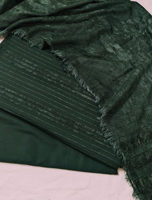 3PC Signature Marina Velvet – Premium Design with Pure Velvet Wool Shawl 2025 (BOTTLE GREEN)