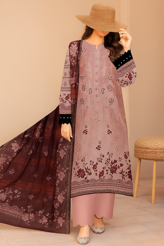 3Piece Embroidery Export Quality Print Viscose Winter Collection – 2025