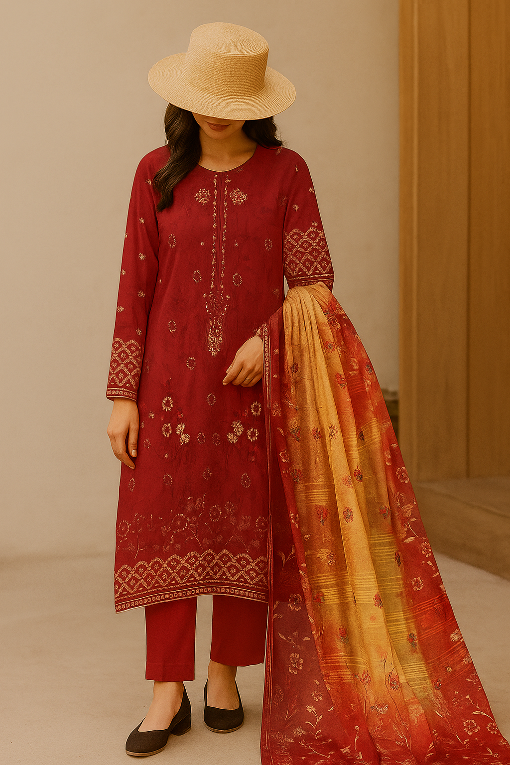 3Piece Embroidery Export Quality Print Viscose Winter Collection – 2025