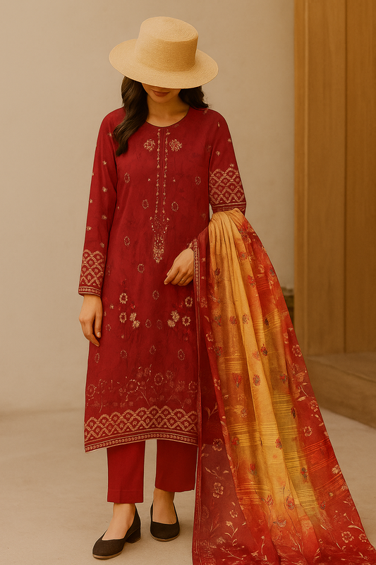 3Piece Embroidery Export Quality Print Viscose Winter Collection – 2025