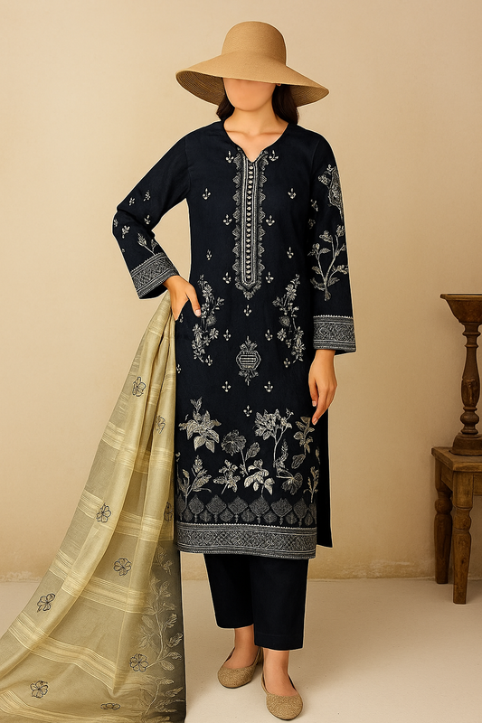 3Piece Embroidery Export Quality Print Viscose Winter Collection – 2025