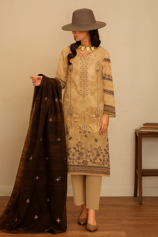 3Piece Embroidery Export Quality Print Viscose Winter Collection – 2025