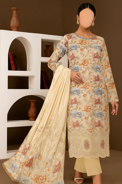 Luxurious Applique Boring Embroidery – Premium Lawn 3-Piece Summer Collection (AY04) (AY04)