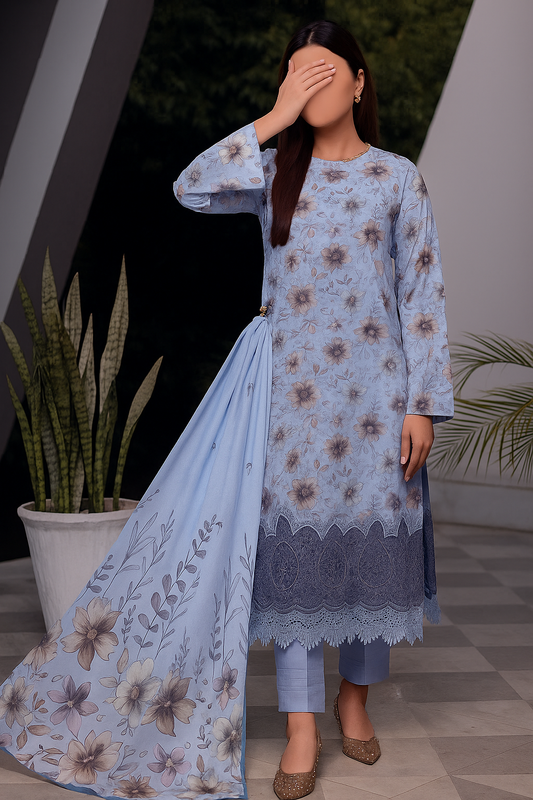 Luxurious Applique Boring Embroidery – Premium Lawn 3-Piece Summer Collection (AY06)