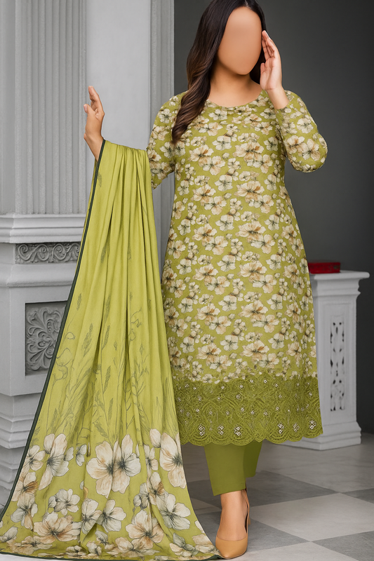 Luxurious Applique Boring Embroidery – Premium Lawn 3-Piece Summer Collection (AY07)