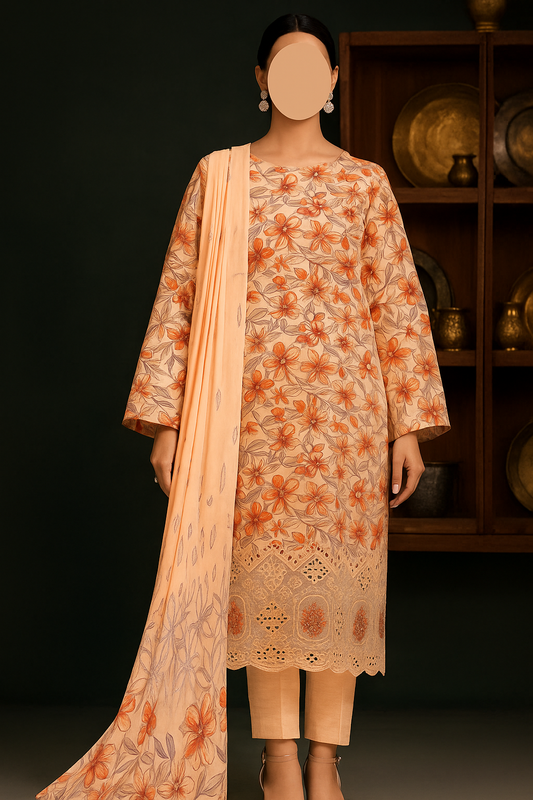 Luxurious Applique Boring Embroidery – Premium Lawn 3-Piece Summer Collection (AY08)