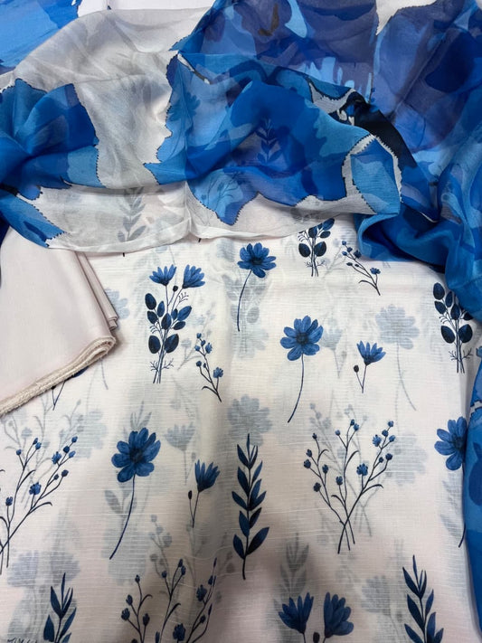 3-PC Fine Weave Lawn All-Over Printed Suit | Bamber Dupatta [Royal Sapphire]