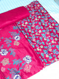 Three-piece pink lilen collection by Hayadar Clothing featuring vibrant shocking pink fabric and stylish design details.