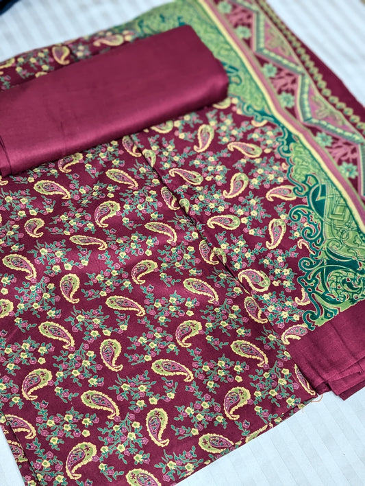 Premium Lilen 3PC Collection - Design 2 (Mehroon)