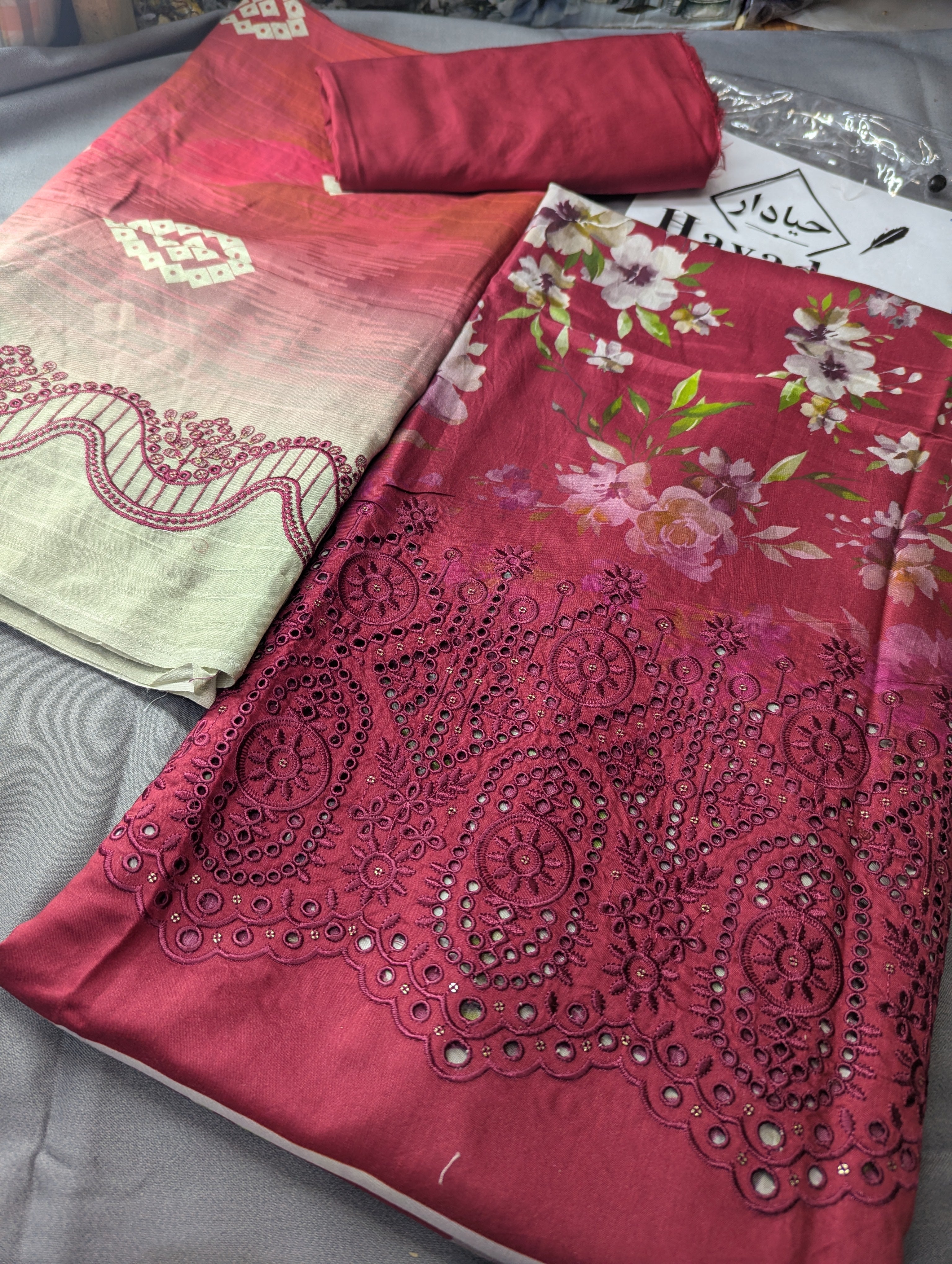 Hayadar Clothing 3-piece viscose embroidery winter collection with export quality print, featuring intricate designs and cozy fabric.