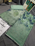 Light green 3-piece viscose embroidery winter outfit by Hayadar Clothing, featuring export quality print and stylish design.