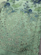 Light green 3-piece viscose embroidery winter outfit by Hayadar Clothing, featuring intricate export-quality print details.