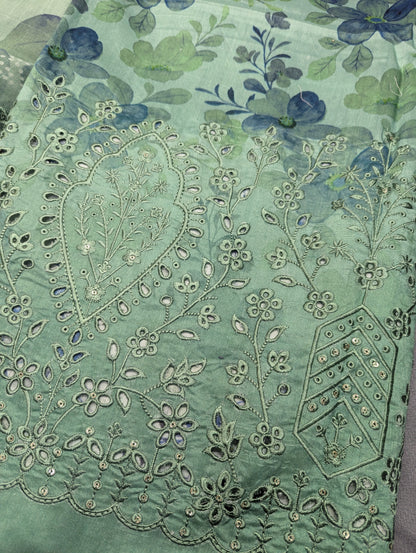 3Piece Boring Embroidery Export Quality Print Viscose Winter Collection – 2025 | Light Green Color