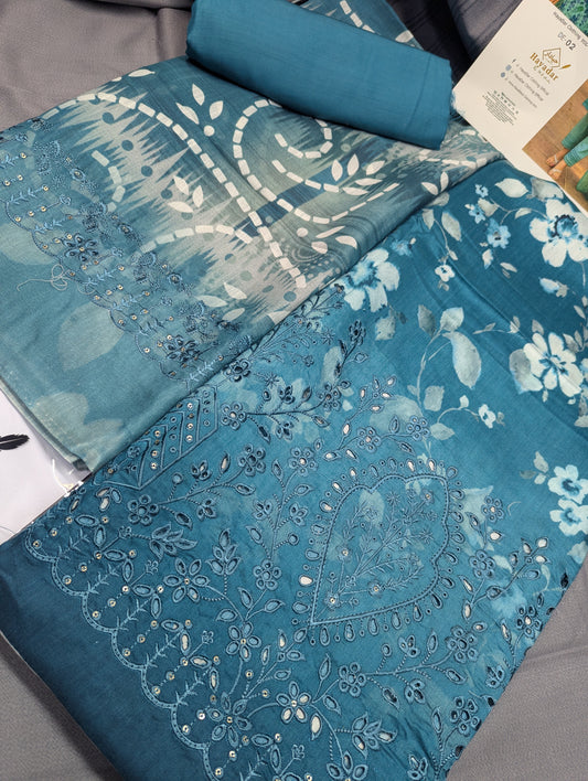 3Piece Boring Embroidery Export Quality Print Viscose Winter Collection – 2025 | Sea Green Color