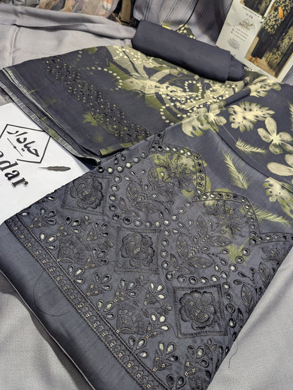 3Piece Boring Embroidery Export Quality Print Viscose Winter Collection – 2025 | Black Color