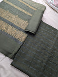 Hayadar Clothing 3-piece Marina Velvet Banarsi Jacquard Wool Shawl set in lush mud green, perfect for winter 2025.