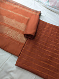 Rust-colored Hayadar Clothing 3-piece Marina Velvet Banarsi Jacquard Wool Shawl set, showcasing intricate patterns and luxurious texture.