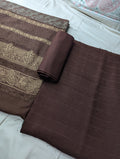Chocolate-colored Hayadar Clothing 3PC Marina Velvet Banarsi Jacquard Wool Shawl for winter, detailed fabric pattern and luxurious texture.