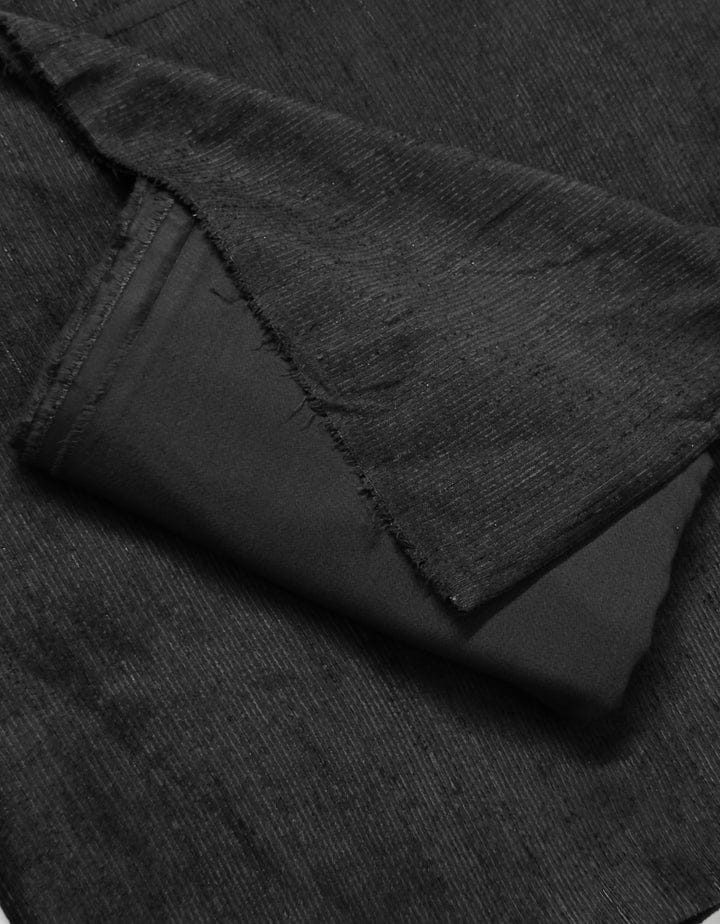 Two-piece set in black peach wool velvet fabric by Hayadar Clothing, showcasing luxurious winter material and elegant design.
