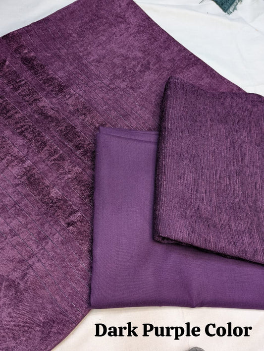 Peach Velvet Wool 3-Piece Exclusive Winter 2025 Collection (Dark Purple Color)