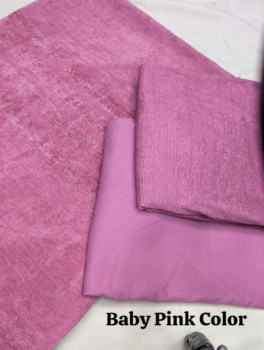 Peach Velvet Wool 3-Piece Exclusive Winter 2025 Collection (Baby Pink Color)