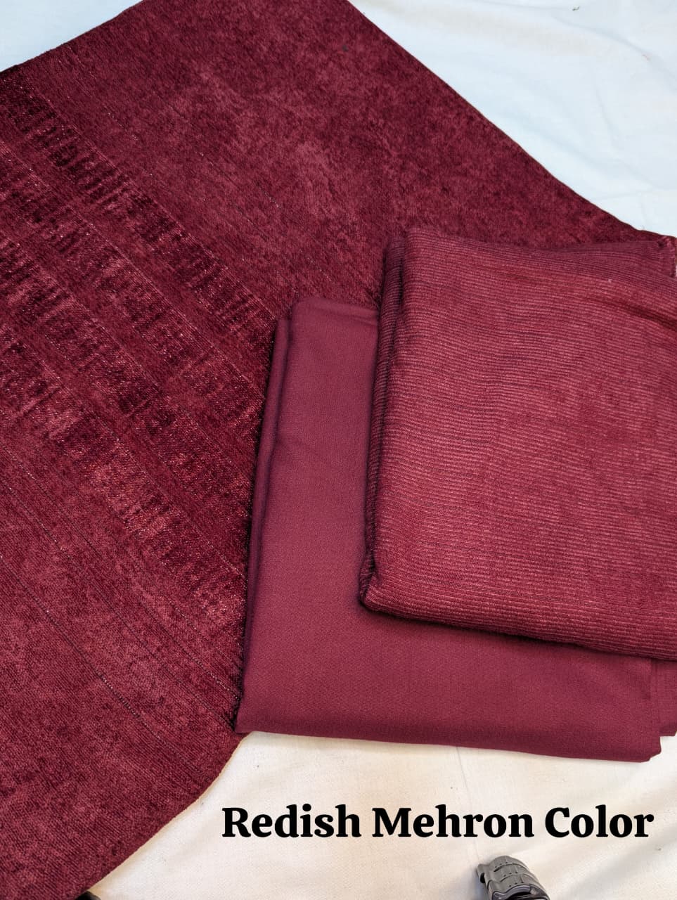 Peach Velvet Wool 3-Piece Exclusive Winter 2025 Collection (Redish Mehron Color)