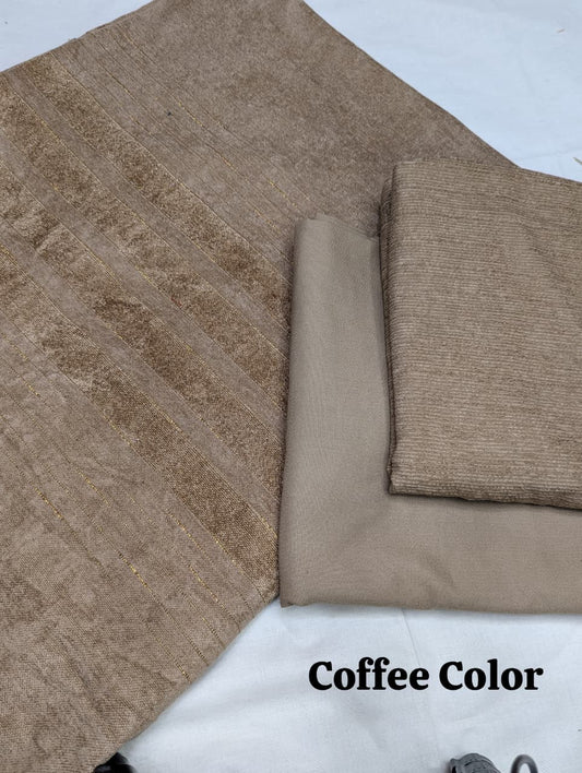Peach Velvet Wool 3-Piece Exclusive Winter 2025 Collection (Coffee Color)