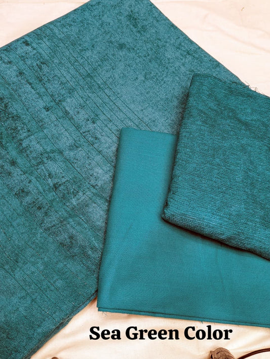Peach Velvet Wool 3-Piece Exclusive Winter 2025 Collection (Sea Green Color)