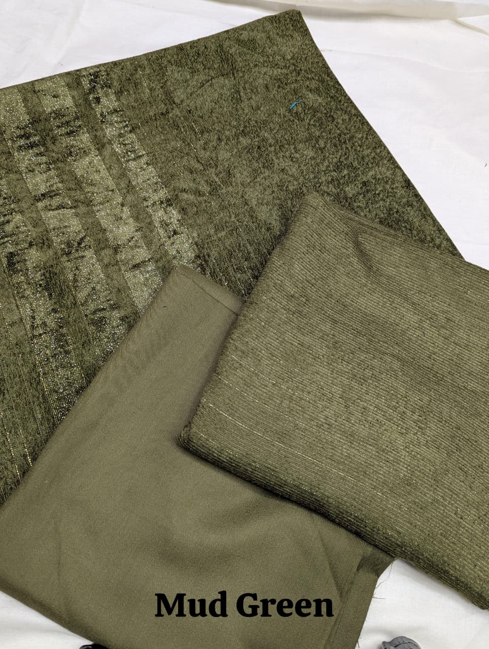 Peach Velvet Wool 3-Piece Exclusive Winter 2025 Collection (Mud Green Color)