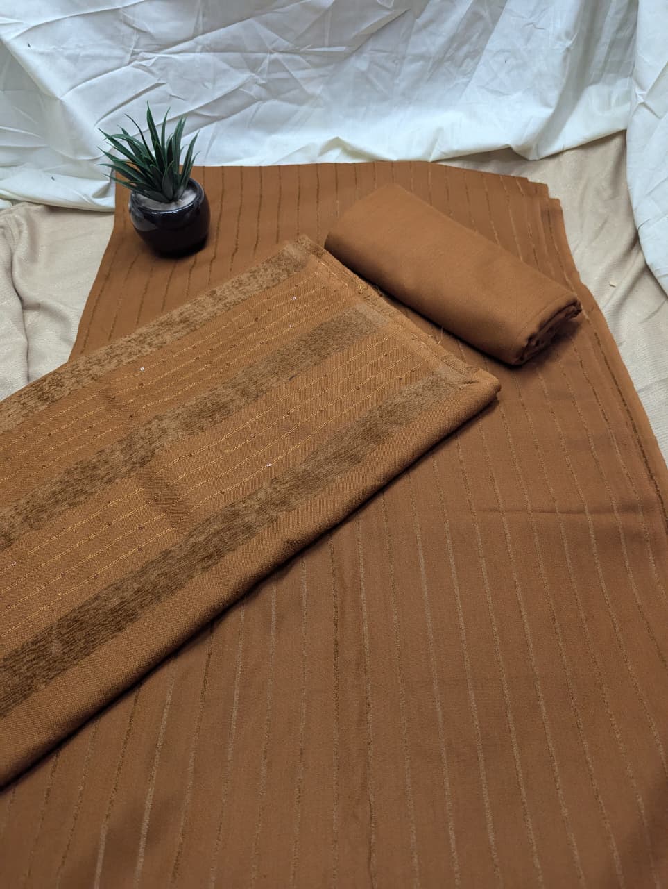 3PC ALPINE VELVET MARINA (|) VERTICAL LINE (RUST COLOR)