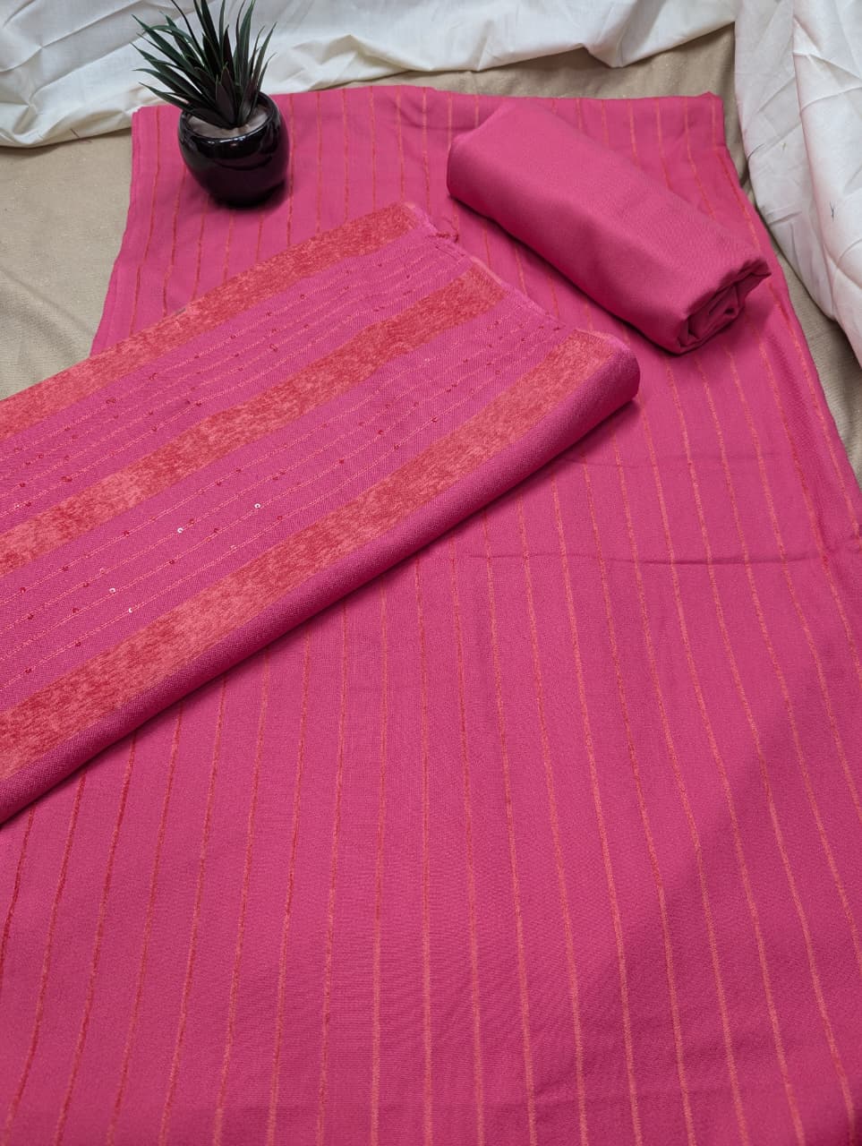3PC ALPINE VELVET MARINA (|) VERTICAL LINE (CARROT PINK)