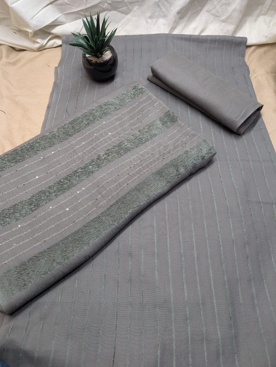 3PC ALPINE VELVET MARINA (|) VERTICAL LINE (GRAY COLOR)