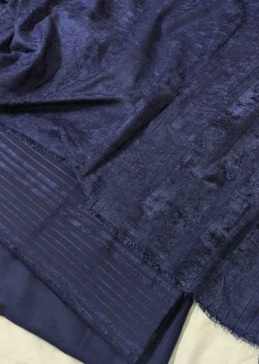 3PC Signature Marina Velvet – Premium Design with Pure Velvet Wool Shawl 2025 (NAVY BLUE)