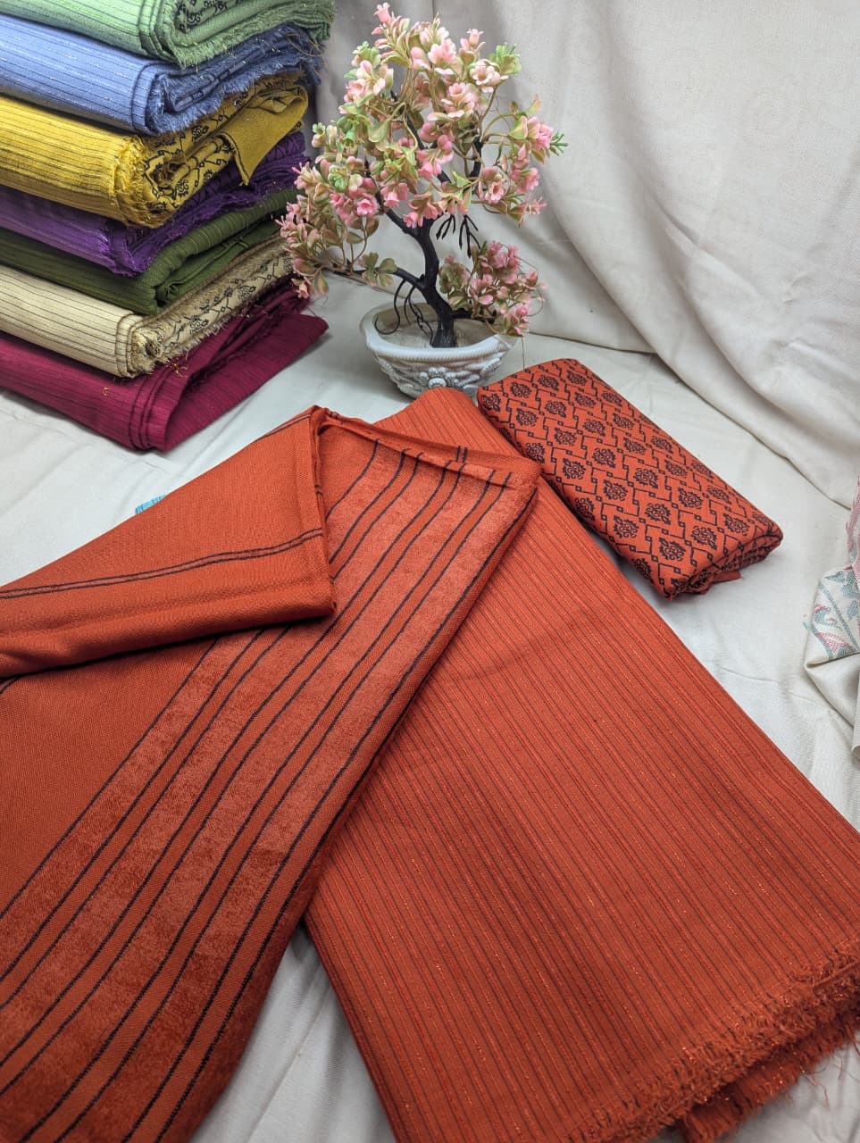 Hayadar Clothing 3-piece Alpine Black Velvet winter set in cosmic orange, featuring luxurious velvet fabric and stylish design.
