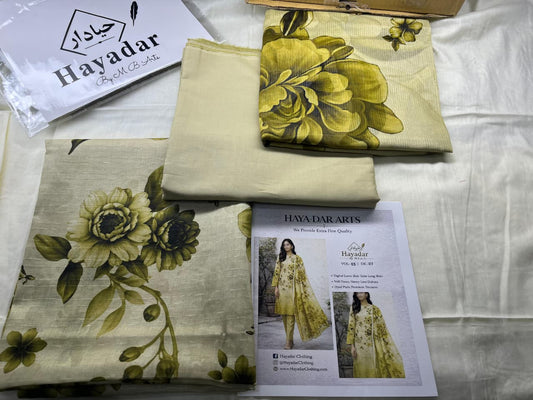 3-PC Premium Lawn | Rice Slub with Voil Dupatta 2026 – [Lemon Gold]