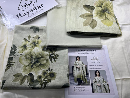 3-PC Premium Lawn | Rice Slub with Voil Dupatta 2026 – [Soft Olive Grey]