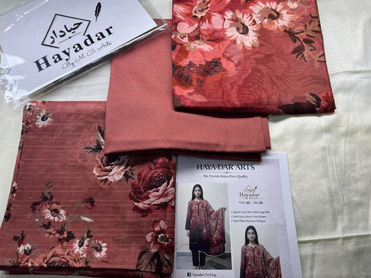 3-PC Premium Lawn | Rice Slub with Voil Dupatta 2026 – [Brick Peach]