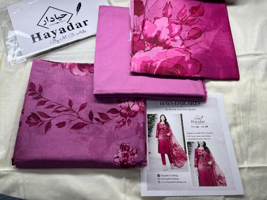 3-PC Premium Lawn | Rice Slub with Voil Dupatta 2026 – [Magenta Pink]