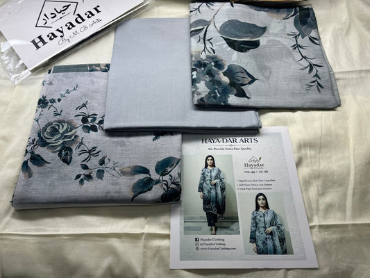 3-PC Premium Lawn | Rice Slub with Voil Dupatta 2026 – [Ash Grey]