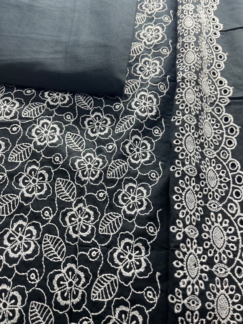 2-PC Lawn Chicken Embroidery – All Over Shirt with Same Fabric Dyed Trouser [BLACK COLOR]