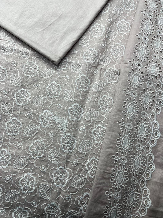 2-PC Lawn Chicken Embroidery – All Over Shirt with Same Fabric Dyed Trouser [METEL BEG COLOR]