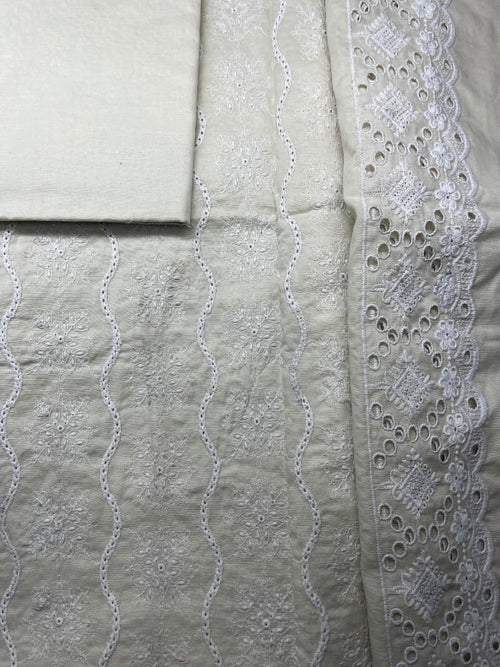 Hayadar Clothing 2-piece lawn shirt and trouser set featuring chicken embroidery and all-over fabric dye in off-white color.