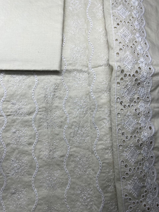 2-PC Lawn Chicken Embroidery – All Over Shirt with Same Fabric Dyed Trouser [OFF WIGHT COLOR]