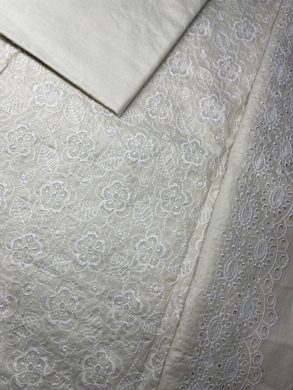 2-PC Lawn Chicken Embroidery – All Over Shirt with Same Fabric Dyed Trouser [CREEM COLOR]