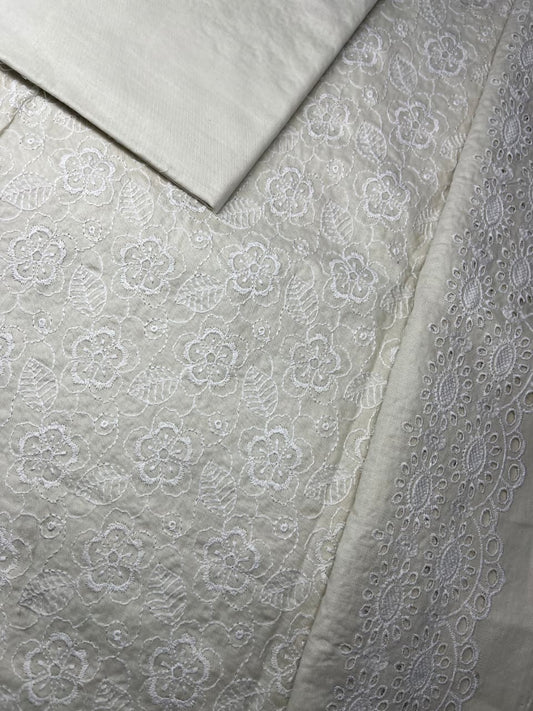 2-PC Lawn Chicken Embroidery – All Over Shirt with Same Fabric Dyed Trouser [CREEM COLOR]